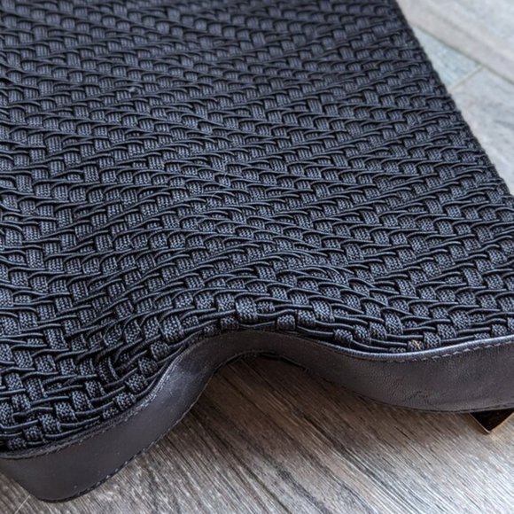 VINTAGE Leather & Woven Fabric Purse Black Shoulder Bag Whimsygoth Mesh 90s - Picture 4 of 10